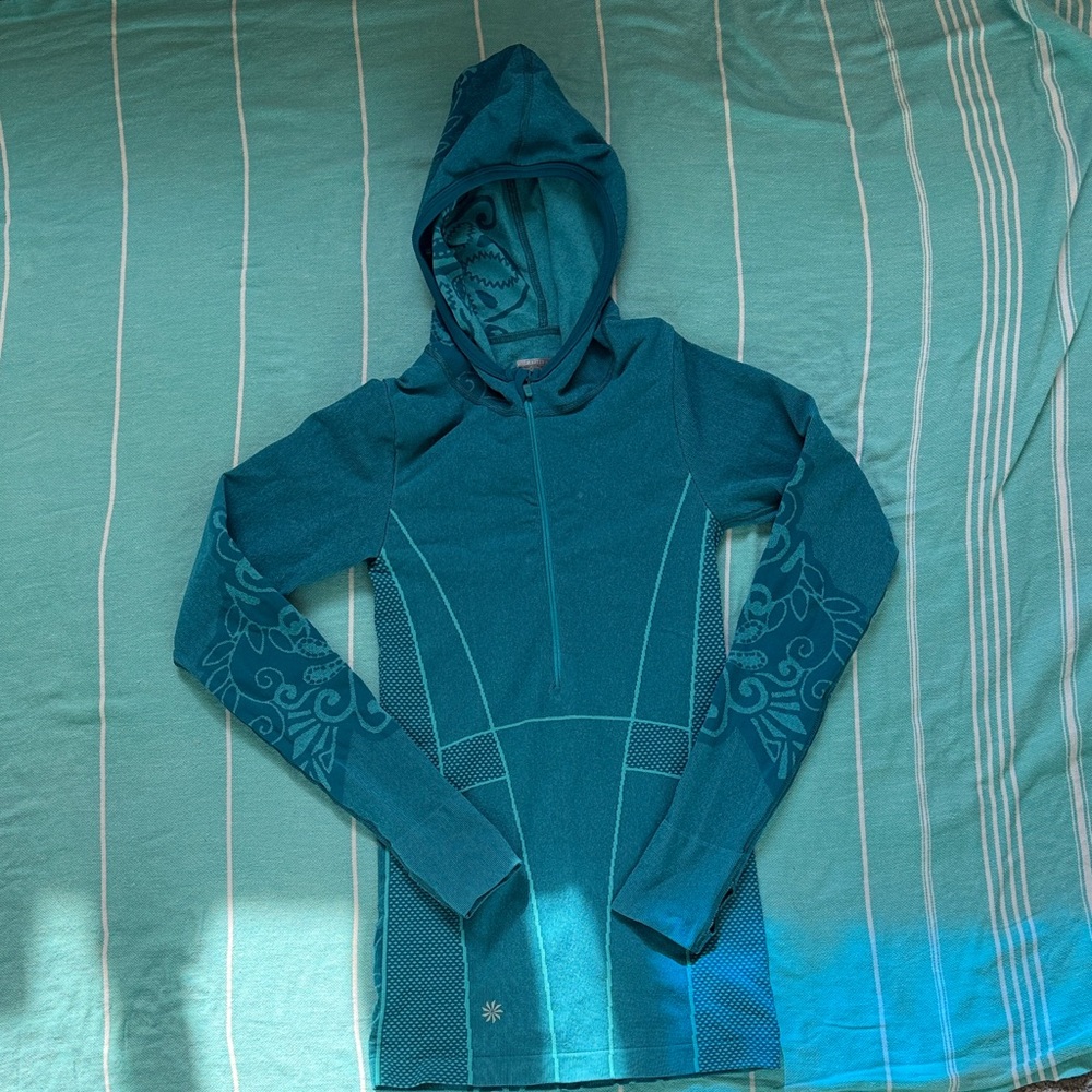 Athleta Teal Hooded Long Sleeve Top